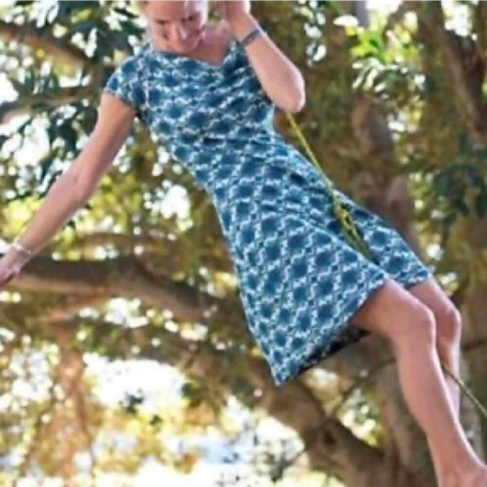 Title Nine Majestic Shirt Dress Cowl Neck Womens Size Medium Blue Camping Hiking
